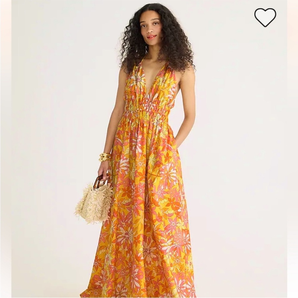 J. Crew Collection V-neck Floral Yellow Orange Print Maxi Dress Size XS